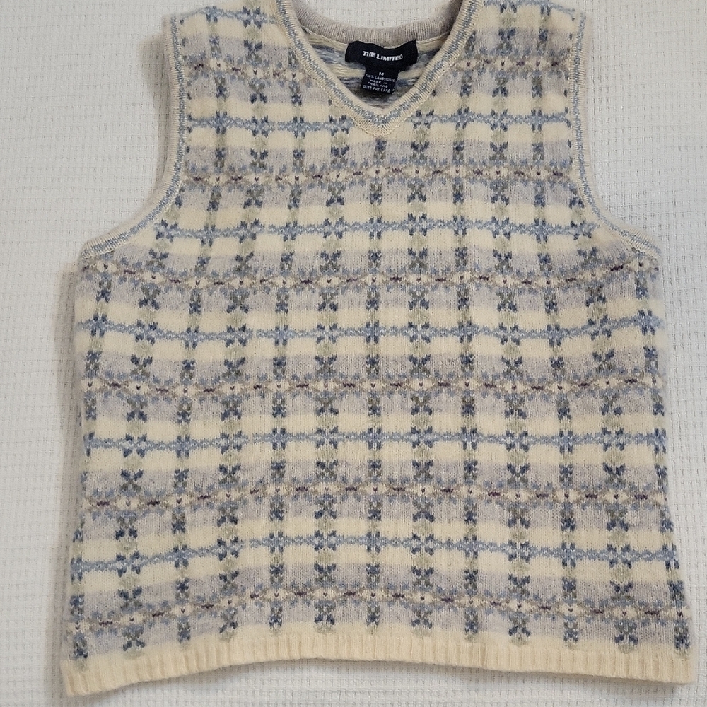 The Limited Cream and Blue Plaid Sweater Vest